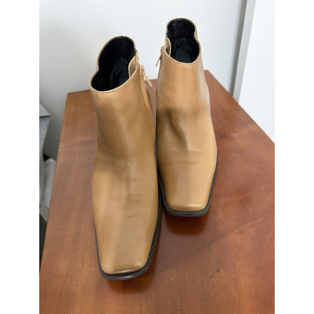 Etienne Aigner Womens Ankle Booties 8 Tan Brown Side Zip Heels Leather